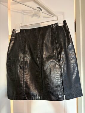 Black Faux Croc Mini Skirt